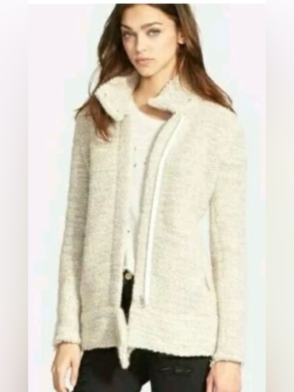 IRO Women’s Ajuma Chunky knit Wool/Alpaca Boucle Moto Jacket Sweater FR 36